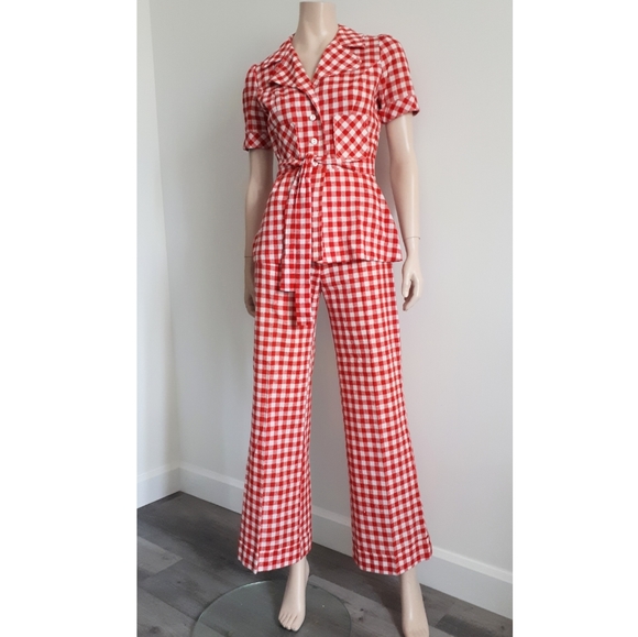 Vintage Pants - Vintage | 70s 2-pc Gingham Leisure Suit